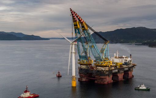 Equinor's offshore floating wind technology being installed off the coast of Scotland. Image: Ørjan Richardsen/Equinor.