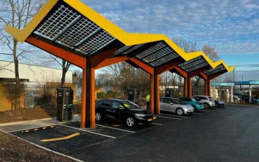 Fastned's first ultra-rapid EV charging station in the North-East is located off the A183 junction on Parsons Road between Gateshead and Washington. Image: Fastned.