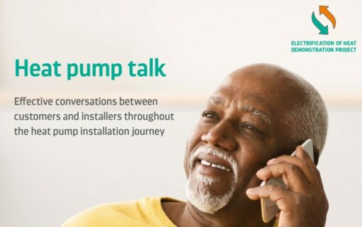 The guide provides example answers to frequently asked questions about the entire installation journey and supplies installers with lead questions to determine a property’s suitability for heat pumps. Image: ESC.