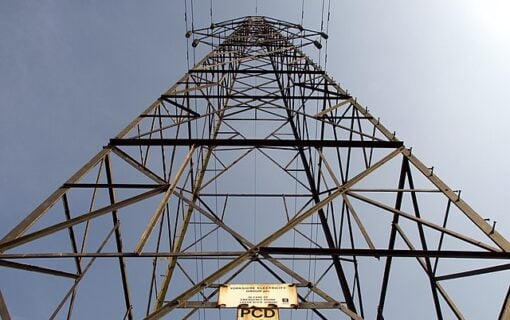 an electricity pylon shot from a low angle