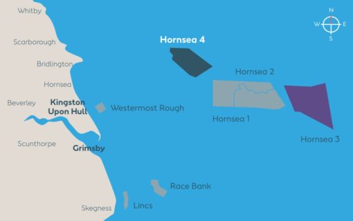 A map of the Hornsea offshore windfarms. Image; Ørsted.