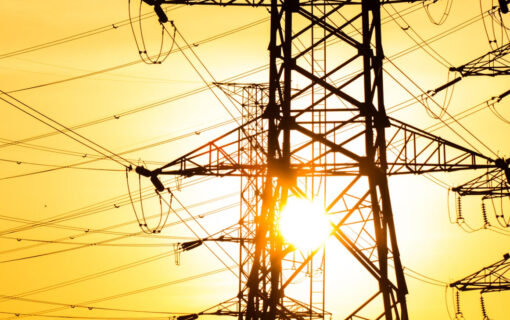 A close up of a pylon at sunset
