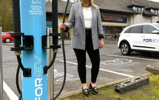 Iona Sayer at Sainsburys Inverkip FOR:EV chargepoint.