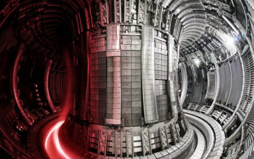 High fusion power was consistently produced for five seconds, resulting in a record of 69 megajoules using 0.2 milligrams of fuel. Image: UK Atomic Energy Authority.