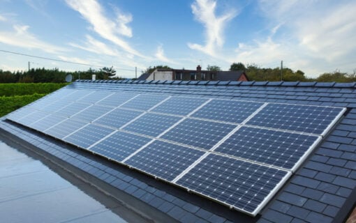 Solar panel installation on a roof