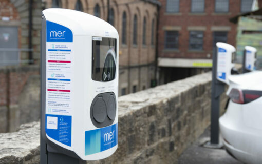 A Mer EV charger at Hoults Yard Creative Business Village in Newcastle. Image: Mer.