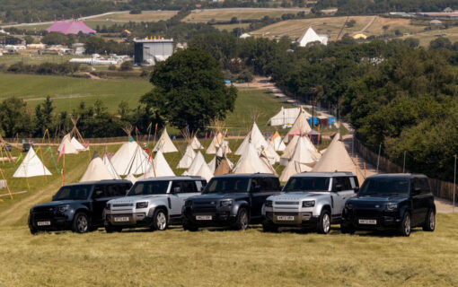 Land Rover Defender electric hybrid vehicles at Glastonbury Festival. Image: Jaguar Land Rover