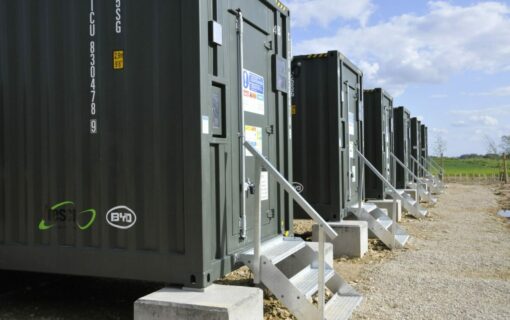 The 7MWh Mill Farm battery facility in Grantham is ESB's first foray into utility-scale battery storage. Image: Anesco.