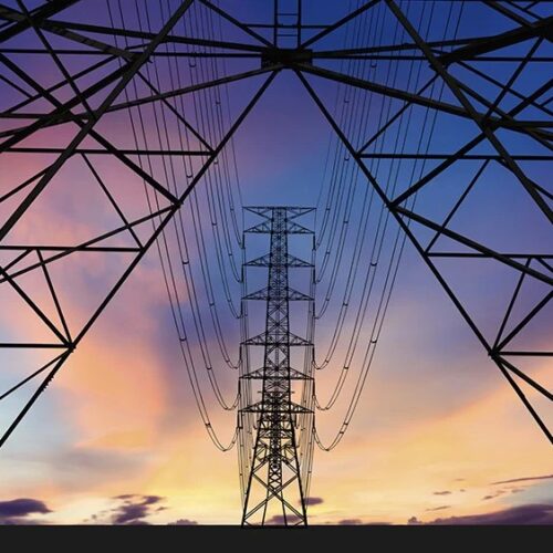 pylons at a colourful sunset