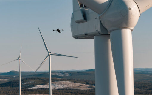 Image showing a drone inspection on a wind turbine.