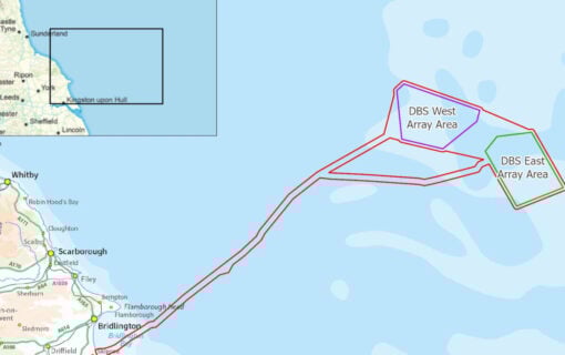 Map of the Dogger Bank South project. The world's largest offshore wind farm,