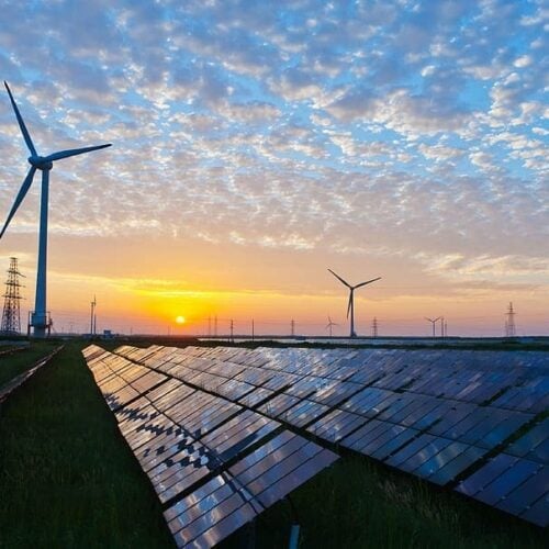 wind turbines at sunrise
