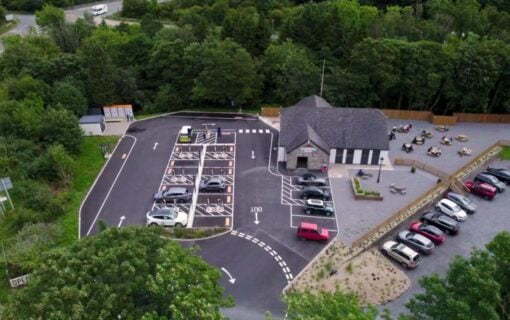 an ev charging hub from above