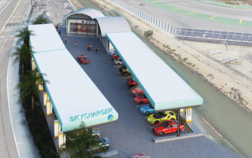 a 3d render of an ev charging hub
