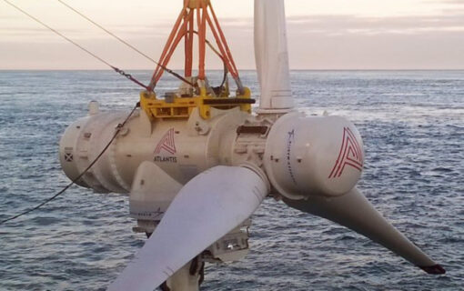 a tidal turbine is lowered into the sea