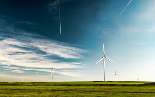 wind turbines in a wide open field