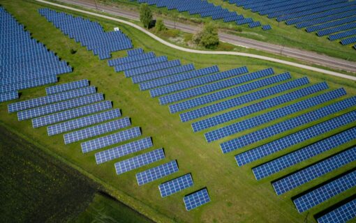 solar panels on a green field