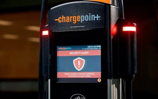 an ev charger displaying a security alert