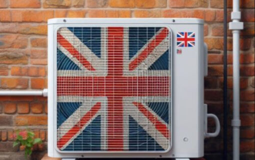 a heat pump with a union flag superimposed over the vent