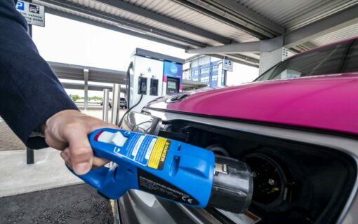 An EV charger at Falkirk Stadium. Image: Peter Devlin on behalf of Transport Scotland.