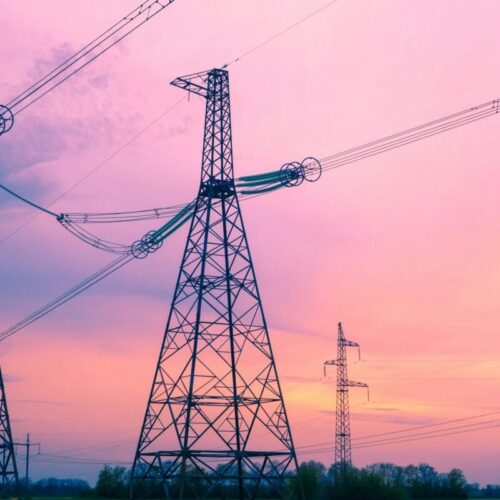 a pylon at sunrise