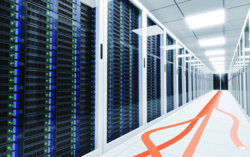Corridor of a data center Eclipse Power server room 3d render