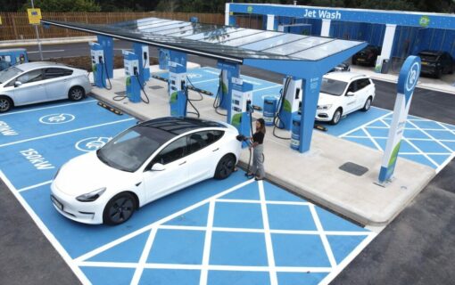 The charging station has eight 150kW EV chargers. Image: Motor Fuel Group via Twitter