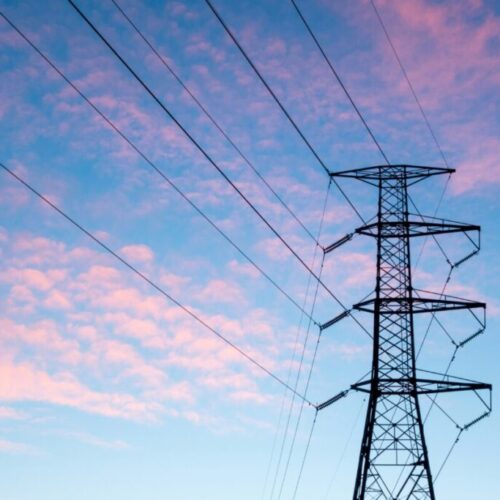 a pylon at dawn