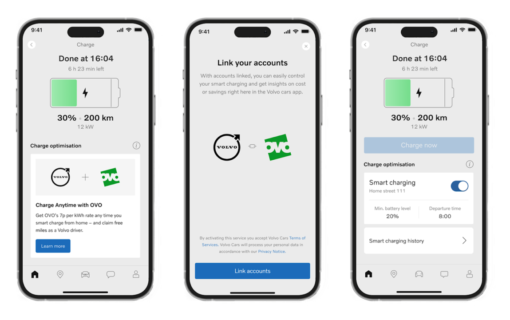 screenshots of the Volvo app