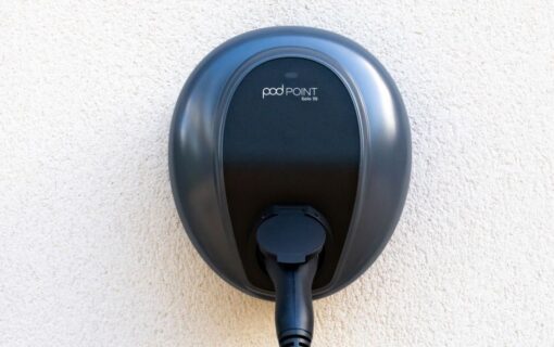 a close up of a pod point ev charger