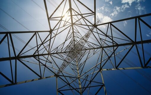 an electricity pylon from underneath