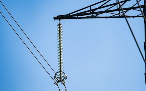 a close up of a pylon against a blue sky