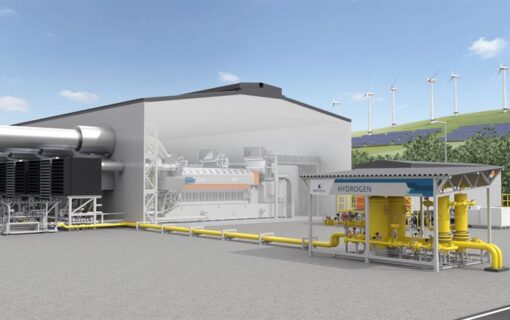 A digital render of the Wärtsilä hydrogen power plant.